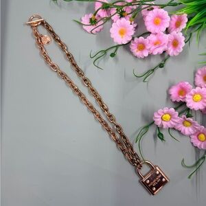 Michael Kors Style Rose Gold Chain Necklace with Lock Pendant